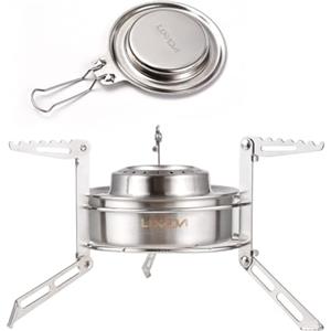 Lixada Mini fornello da Viaggio con bruciatore ad Alcool da 120 ml, Copertura antincendio e Supporto Pieghevole in Acciaio Inossidabile per Campeggio, Escursionismo, Allenamento di Sopravvivenza