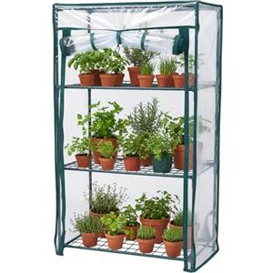 Relaxdays Serra per Balcone, Confezione da 1 Pezzo, Pellicola in PVC, Acciaio, Altezza x Larghezza x profondità: 80 x 46 x 24 cm, casetta per pomodori a 3 Piani, Verde/Trasparente