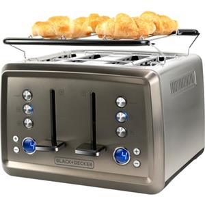 BLACK+DECKER BLACK + DECKER BXTO1960E - Tostapane, 1960 W, controllo digitale del livello del pane tostato, 6 livelli, 4 fessure, funzioni: stop, riscaldamento e scongelamento