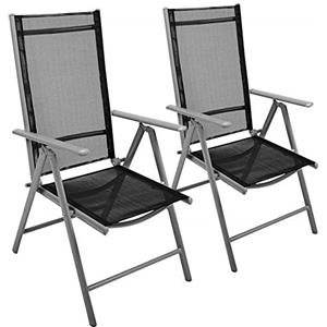 BAKAJI Set 2 Sedie Pieghevoli Struttura in Alluminio Schienale Reclinabile in 5 Posizioni con Braccioli e Rivestimento Texilene per Campeggio Spiaggia Giardino Colore Grigio e Nero (Nero)