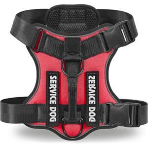 COMSLE Pettorina Cane Taglia Media Grande, Regolabile Pettorina Anti Tiro per Cani con 3 Ganci in Metallo, Imbracatura Riflettente Traspirante per Cani, Rosso, XL