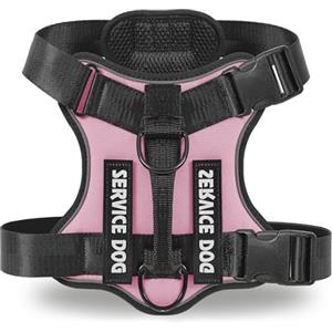 COMSLE Pettorina Cane Taglia Media Grande, Regolabile Pettorina Anti Tiro per Cani con 3 Ganci in Metallo, Imbracatura Riflettente Traspirante per Cani, Rosa, XL