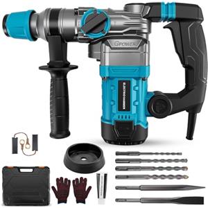 Yapasopu 3 in 1 trapano a percussione,1500W martello demolitore,Martello demolitore da 12 J,con 6 punte e scalpelli,diametro di foratura 40 mm,demolitore elettrico giunto antivibrante e di sicurezza