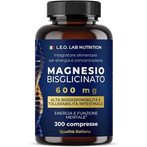 L.E.O LAB Magnesio Bisglicinato Puro 600mg 300 Compresse - Contribuisce alla Riduzione della Stanchezza Fisica e Mentale, Funzione Muscolare e Sistema Nervoso
