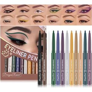 Sitovely Set di 12 penne per eyeliner, matita per ombretto con perline glitterate metalliche, penna per eyeliner e ombretto, pigmentata a lunga durata resistente alle sbavature e all'acqua per donna