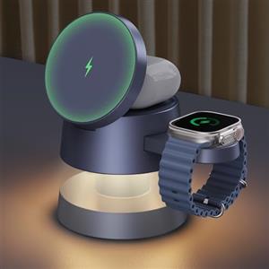 iVANKY 4 in 1 Caricabatterie wireless per iPhone 17e Stazione di ricarica con luce notturna, Qi2 15W 3 in 1 MagSafe caricabatterie per iPhone 17/16/15/14/13/12/11/Pro/Max, Apple iWatch, Airpods
