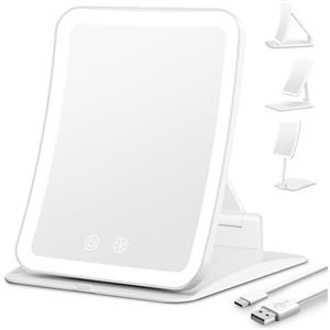 Auxmir Specchio Ingranditore 30X Ricaricabile, Specchio Trucco con Luci a 3 Modalità di Luci Luminosità Regolabile, Pieghevole Portatile con Interruttori Sfioramento, Compatto per Viaggio e Casa