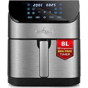 LEHMANN Friggitrice ad Aria 8 Litri, 1800 W, 12 Modalità Intelligenti & Regolazione 76-200°C, Pannello Digitale, Lavabile in Lavastoviglie, Air Fryer XXL senza Olio ideale per 6-8 Persone