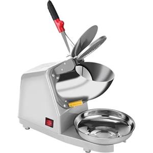 NICCOO Elettrico Tritaghiaccio,Tritaghiaccio a Doppia Lama 300W, con Ciotola in Acciaio Inossidabile,Cono della Neve del Ghiaccio di Tritaghiaccio,per Bar e Ristoranti(Bianco Argento)