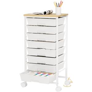 Yorbay Carrello portaoggetti con 8 cassetti: carrello multiuso per ufficio, soggiorno, in legno, ruote bloccabili, carrello da cucina multifunzione (bianco)