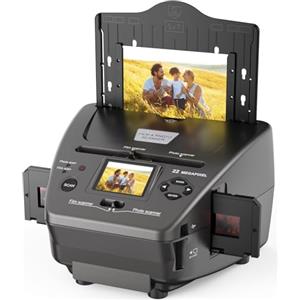 DigitPro Scanner per film e foto 4 in 1 con scheda SD da 8 GB, digitalizzato 35 mm/135 negativi, diapositive, foto e biglietti da visita per 22 MP JPG, 2,4 LCD, senza PC necessario (porta USB)