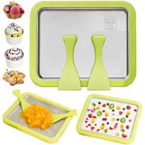 LAIKAIEU Macchina Gelatiera Istantanea Con 2 Spatole, Padella Per Gelato DIY Rolling Ice Cream Maker Per Adulti E Bambini, Per Panna Fatta in Casa, Yogurt Gelato, Sorbetto (Verde,22.5 * 17.5CM)