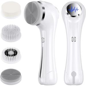 Rkdely Spazzola Pulizia Viso, 2-In-1 Massaggiatore Viso con EMS e riscaldamento, Spazzola Viso Elettrica con 4 Testine Intercambiabili per Pulizia Profonda, Per Detergere In Profondità