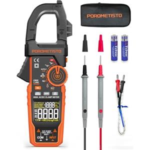 POROMETISTO Pinza Amperometrica Professionale 6000 Counts TRMS con VFD e LoZ 600A CM06, 600V Multimetro Digitale Voltmetro Amperometro, Misura AC/DC, Corrente d'Avviamento, NCV, Temperatura, etc