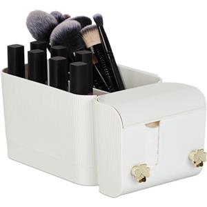 Relaxdays Cosmetici Portatrucchi, Organizer da Parete, 4 Scomparti e 2 Ganci, Contenitore Make-Up Portarossetti, Plastica, Bianco