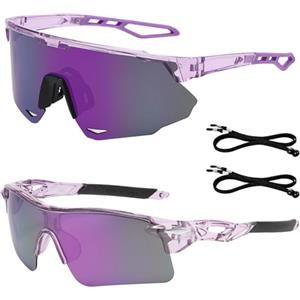 FOSDICK 2 PCS Occhiali Ciclismo, Occhiali da Sole da Uomo Donna, Occhiali Sportivi Protezione UV Antivento Polarized Sunglasses Uomo per Attività All'aria Aperta Corsa Mountain Ciclismo, con 2 Cordino