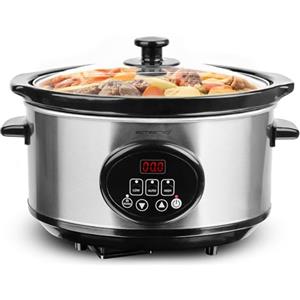 EMERIO SC-129406 - Pentola interna in ceramica da 3,5 l (rimovibile), 3 livelli di temperatura, display, timer, coperchio in vetro, 240 W, funzione di mantenimento al caldo, lavabile in lavastoviglie