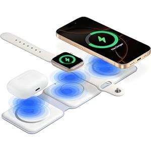Synclum Caricatore Wireless i Phone 3 in 1 Magnetico Pieghevole, Stazione di Ricarica Wireless per i Phone 17/16/15/14/13/12, A pple Watch 10/9/8/Ultra/SE, Air Pods, Base Ricarica Qi Rapida da Viaggio