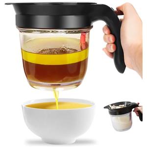 COZHYESS Separatore di Grassi per Succhi di Cottura, Separatore di Grassi con Rilascio Inferiore, Brocca Efficiente per la Separazione di Grassi da 1 Litro, Sistema a Doppia Filtrazione