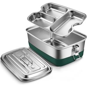 Aurinovellia Lunch Box in Acciaio Inossidabile, 2000ml Contenitore Porta Pranzo, Bento Box, Portapranzo con 3 Scomparti, Schiscetta Pranzo, Scatole Bento, Contenitore Pranzo, per Adulti e Bambini