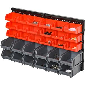 Easycomfort DURHAND Pannello Portautensile con 30 Contenitori Regolabili e Rimovibile, Montaggio a Muro, PP, Rosso Grigio Nero, 37.5x18x63cm