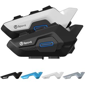 Spovii H9 Interfono Moto Bluetooth Coppia, Auricolare Casco Moto Bluetooth 5.1 Sistema di Comunicazione Senza Fili, Condivisione Musica & Assistente Vocale (Doppio)