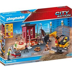 PLAYMOBIL City Action 70443 - Mini Escavatore con Cantiere, Include Architetto e Operaio, per Bambini dai 5 Anni