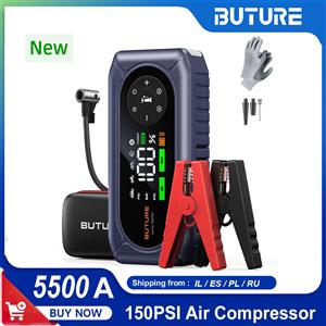 YABER BUTURE 5500A Avviatore di emergenza per auto Accumulatori e caricabatterie di riserva Portatile 150PSI Pompa di aria Batteria per auto Booster di emergenza Dispositivo di avviamento per auto