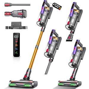 Infaebo Aspirapolvere Senza Fili, 58KPa/550W/50Min, Dotato di Contenitore da 1,8 litri e Spazzola Anti-Groviglio Scopa Elettrica Senza Fili, Utilizzabile per peli di Animali Domestici,Casa, Auto, Oro