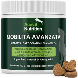 Acevit Nutrition Integratore Articolazioni Cane 150 Bocconcini 100% Naturali, Condroprotettore con Glucosamina, Condroitina, MSM, Acido Ialuronico e Collagene - Antinfiammatorio che Migliora Mobilità e Cartilagini