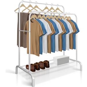 JUPPLIES Appendiabiti Robusto - Stand Appendiabiti Doppio con Ripiano Inferiore | 146 x 110 x 54 cm, in metallo (Bianco)