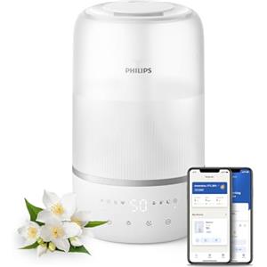Philips Umidificatore Ambiente 1000, compatto, 190 ml/h, 38 m², 19 dB* | Serbatoio da 3L, 32h di autonomia, aromaterapia, luce notturna, modalità Sleep, silenzioso, App Air+, Bianco (HU1509/00)