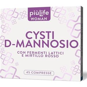 +LIFE D Mannosio Cistite con Mirtillo Rosso Vie Urinarie PiùLife - Con Cranberry, 2000 mg dmannosio puro e Fermenti Lattici - Benessere Intimo Femminile, anche in caso di Candida Vaginosi - 45 compresse
