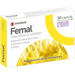 Femal Menopausa, 30 Capsule di origine Vegetali, Integratore Naturale Non Ormonale per Vampate, Sbalzi d'Umore, Disturbi Sonno, Sudorazioni notturne e Stanchezza, Estratto Polline e Vitamina E