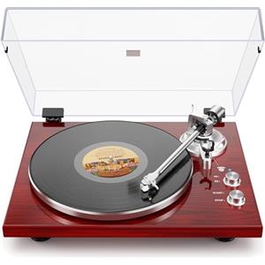 FEKTIK Giradischi Bluetooth con trasmissione a cinghia, uscita USB digitale, cartuccia magnetica, da vinile a MP3, AT-3600L, 33 o 45 giri/min, Rosso