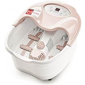 TZS First Austria - Pediluvio Massaggiatore Digitale - 450W - Display LED & Luce Rossa - Fino al Numero 43 - Idromassaggio Plantare Elettrico - 3 Accessori, Protezione Antischizzo & Box Aroma - Beige