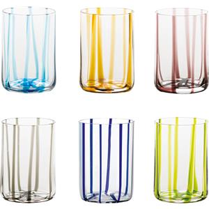 Zafferano Tirache Bicchieri in Vetro Borosilicato - Set di 6 Pezzi Eleganti da 35 cl con Design Unico in Ametista e Blu