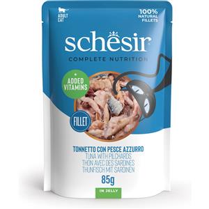 Schesir Tonnetto con Pesce Azzurro in Gelatina - Alimento Umido Completo per Gatti, 6 x 85g, Con Vitamine Aggiunte, 100% Naturale