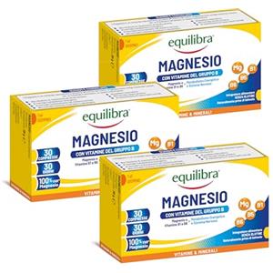 Equilibra Integratori Alimentari, Magnesio con Vitamine del Gruppo B, Integratore Magnesio e Vitamine B1, B5 e B6, Per il Normale Metabolismo Energetico, Senza Glutine, 3 Pezzi da 30 Compresse