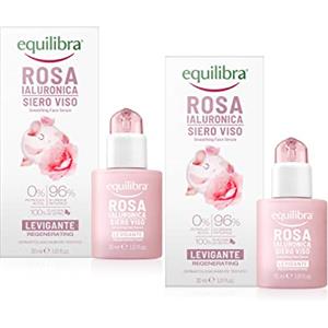 equilibra Viso, Rosa Ialuronica Siero Viso Levigante e Vellutante, a Base di Estratto di Rosa Damascena, Acido Ialuronico, Vitamina C e Ceramidi Vegetali, 2 Pezzi da 30 ml