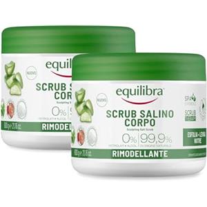 Equilibra Corpo, Scrub Salino Rimodellante, Scrub Corpo Esfoliante a Base di Aloe Vera, Leviga e Nutre la Pelle, Mix Sali Marini Azione Antiacqua, Oli Naturali ed Estratti Vegetali, 2 Pezzi da 600 g