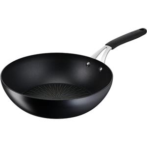 Lagostina Tempra, Wok 28 cm, Rivestimento Titanium Antiaderente Antigraffio e Fondo in Acciaio Inox Indeformabile, Manico Rivettato Acciaio e Silicone, per Tutte le Fonti di Calore Inclusa Induzione