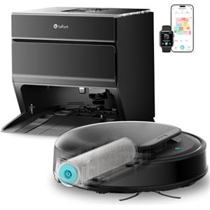 Lefant M5 Pro Robot Aspirapolvere Lavapavimenti con Rullo, Mappatura Laser dToF, Aspirazione 18000Pa, Zero-Groviglio, Lavaggio Rullo 75°C con Asciugatura, Stazione Autopulente, Alexa/App, Nero