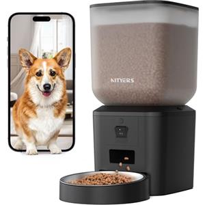 Nityers Distributore Automatico Cibo per Gatti e Cani con Telecamera HD 1080P, WiFi 2.4 e 5GHz, Angolo Fotocamera Regolabile, Ciotola Inox Grande, Controllo APP, Per Gatti e Cani