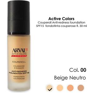 Arval Couperoll Fondotinta Anti-Redness SPF15 - 30 ml, N.00 Beige Neutro, Texture Coprente e Morbida