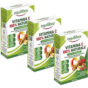 Equilibra Integratori Alimentari, Vitamina C 100% Naturale, Integratore Sistema Immunitario, Riduce Stanchezza e Affaticamento, Aroma Naturale Arancia Rossa, 3 Pezzi da 30 Compresse Masticabili