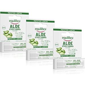 Equilibra Viso, Aloe Stick Labbra, Idratante A Base Di Aloe Vera, Crea Un Velo Protettivo Contro Gelo, Disidratazione, Sole E Vento In Ogni Stagione, 3 Pezzi Da 5,5 Ml
