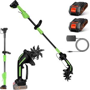 Kouamor Motocoltivatore elettrico senza fili, mini motocoltivatore portatile con batteria 21 V, acciaio al Manganese, larghezza e profondità di 10 cm, per giardino, orto, diserbo (2 batterie)