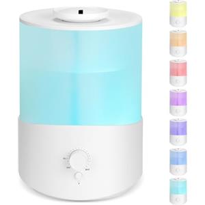 AiQInu Umidificatore Ambiente, 2.5L Diffusore Oli Essenziali con 28 Ore di Autonomia, Umidificatore Ambiente Bambini, 23 dB Silenzioso, Spegnimento Automatico, 7 Colori LED, Bianco