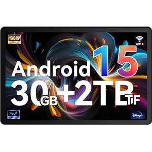 Whitedeer Tablet, Android 15 Tablet 10 Pollici Octa-Core,30GB RAM + 128GB ROM Espandibile 2TB, Split-Screen,WiFi 6, Bluetooth 5.4,Widevine L1, Doppia Fotocamera 5MP+8MP, Batteria 6200mAh, OTG, Nero